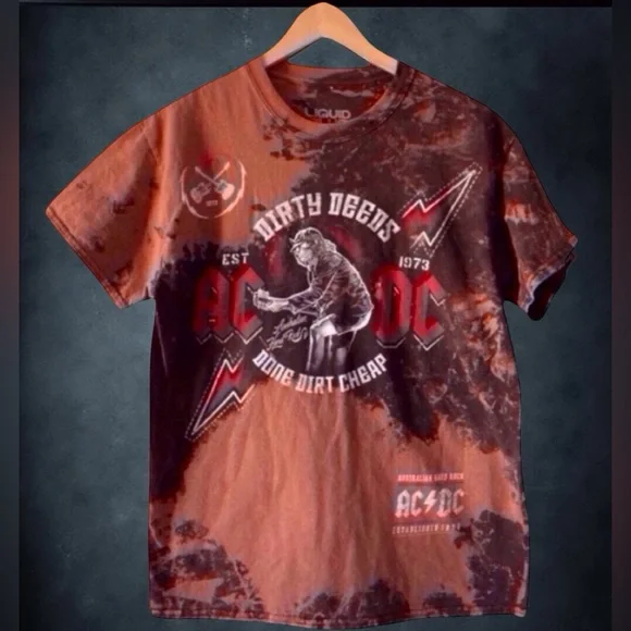 AC/DC Dirty Deeds Graphic Tee | Handmade Tie-Dye | Grunge Rock Aesthetic - Picture 4 of 7